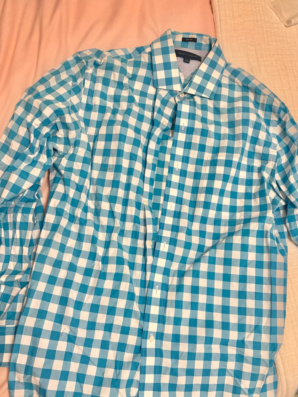 Tommy Hilfiger Turquoise and White Check Dress Shirt